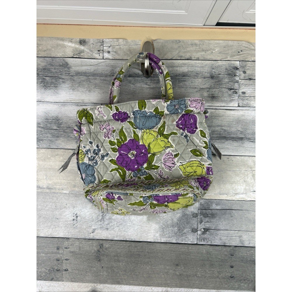 Vera Bradley Gray and Purple Floral Print Quilted Cotton Handbag Double Hand